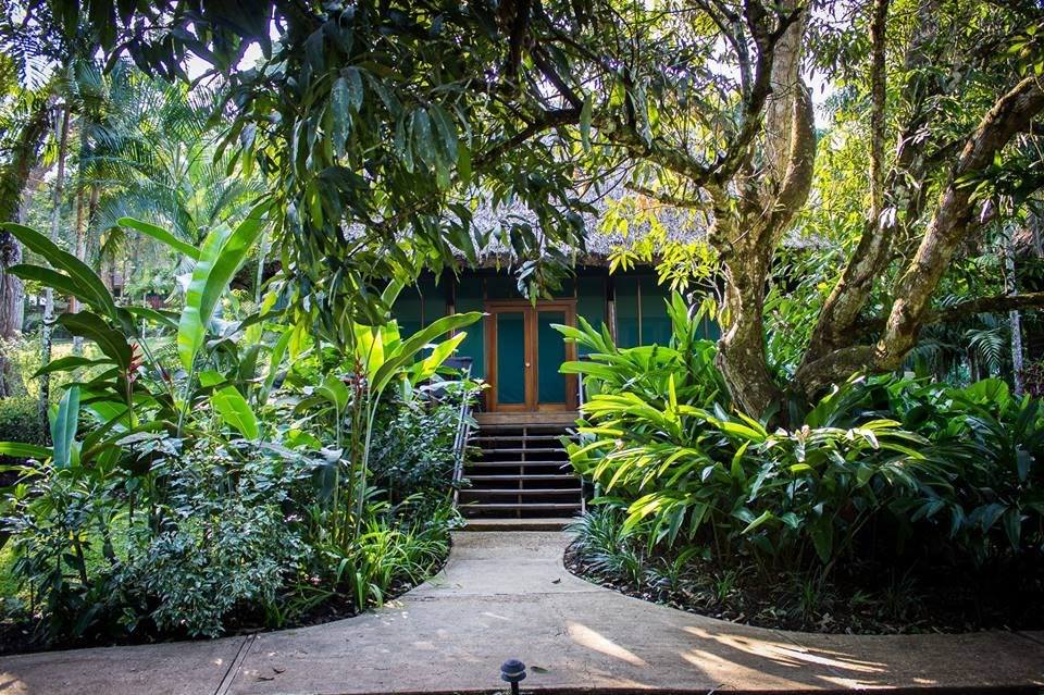 A cottage in a lush garden at Chaa Creek 