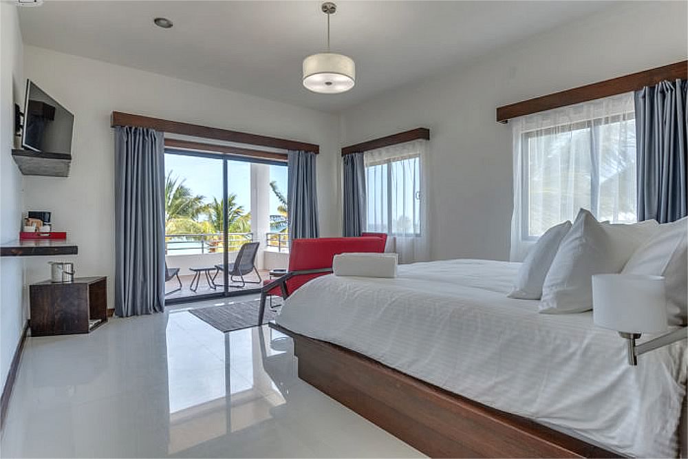 Interior of a one bedroom luxury suite facing the the ocean