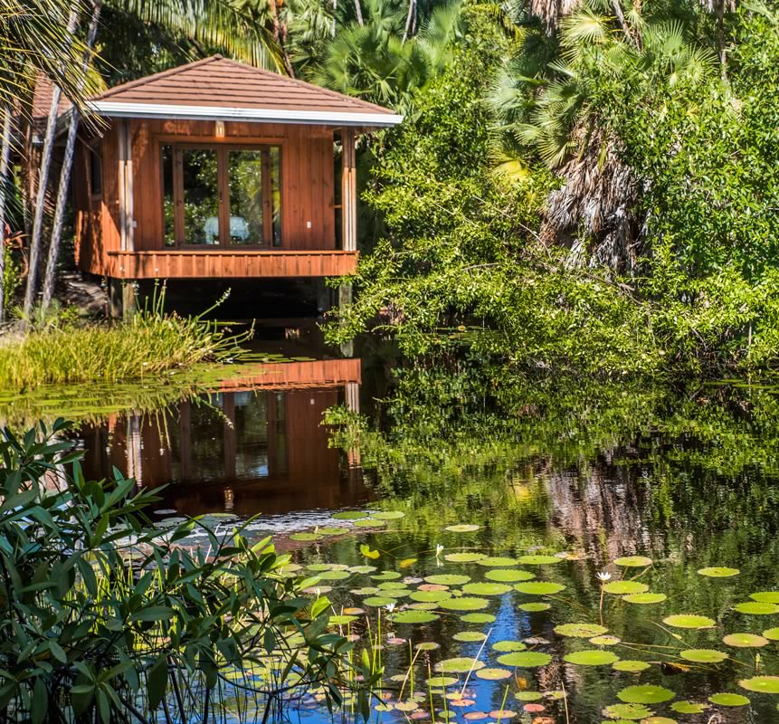 Exterior of a Lagoon Side Villa with private pond at surrounded by native plants