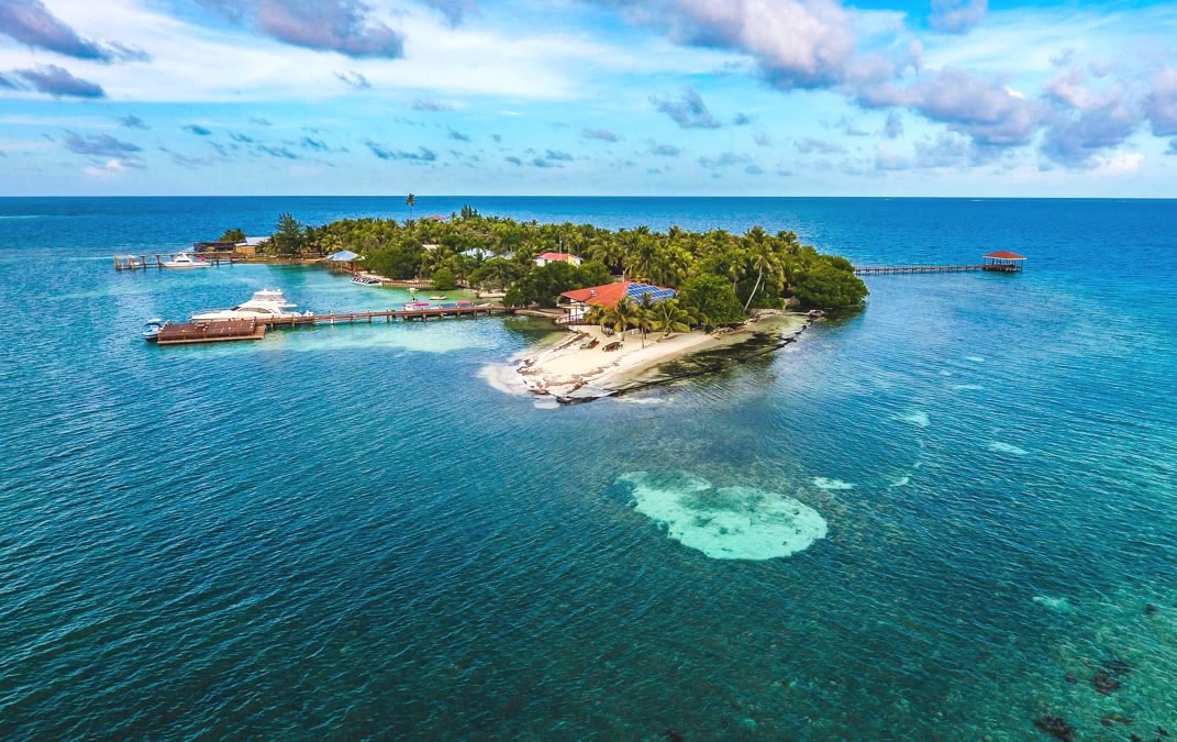 Aerial view of Ray Caye Island