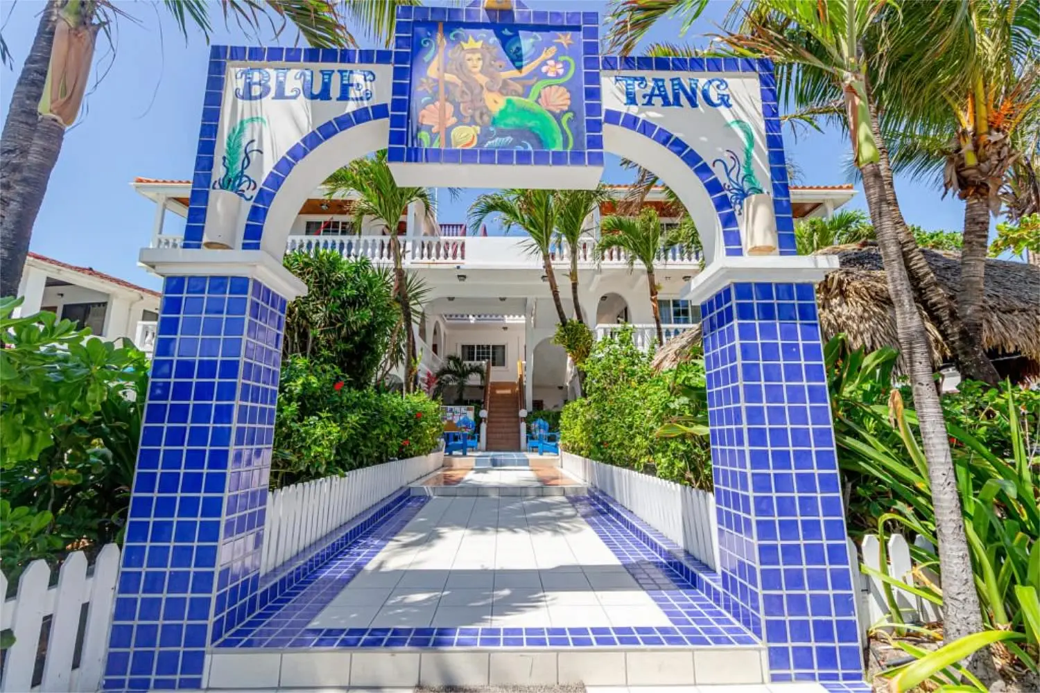 Blue Tang Inn entrance facing the beach and Belize Barrier Reef
