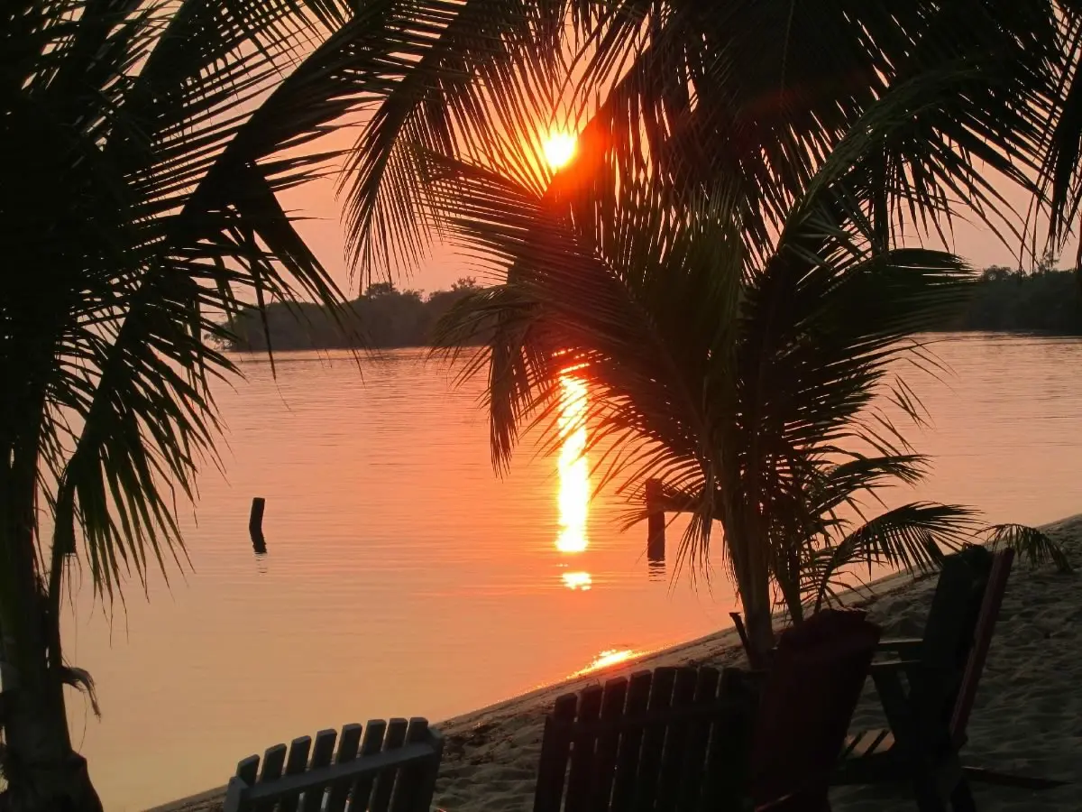 View of the sunset over Placencia Caye